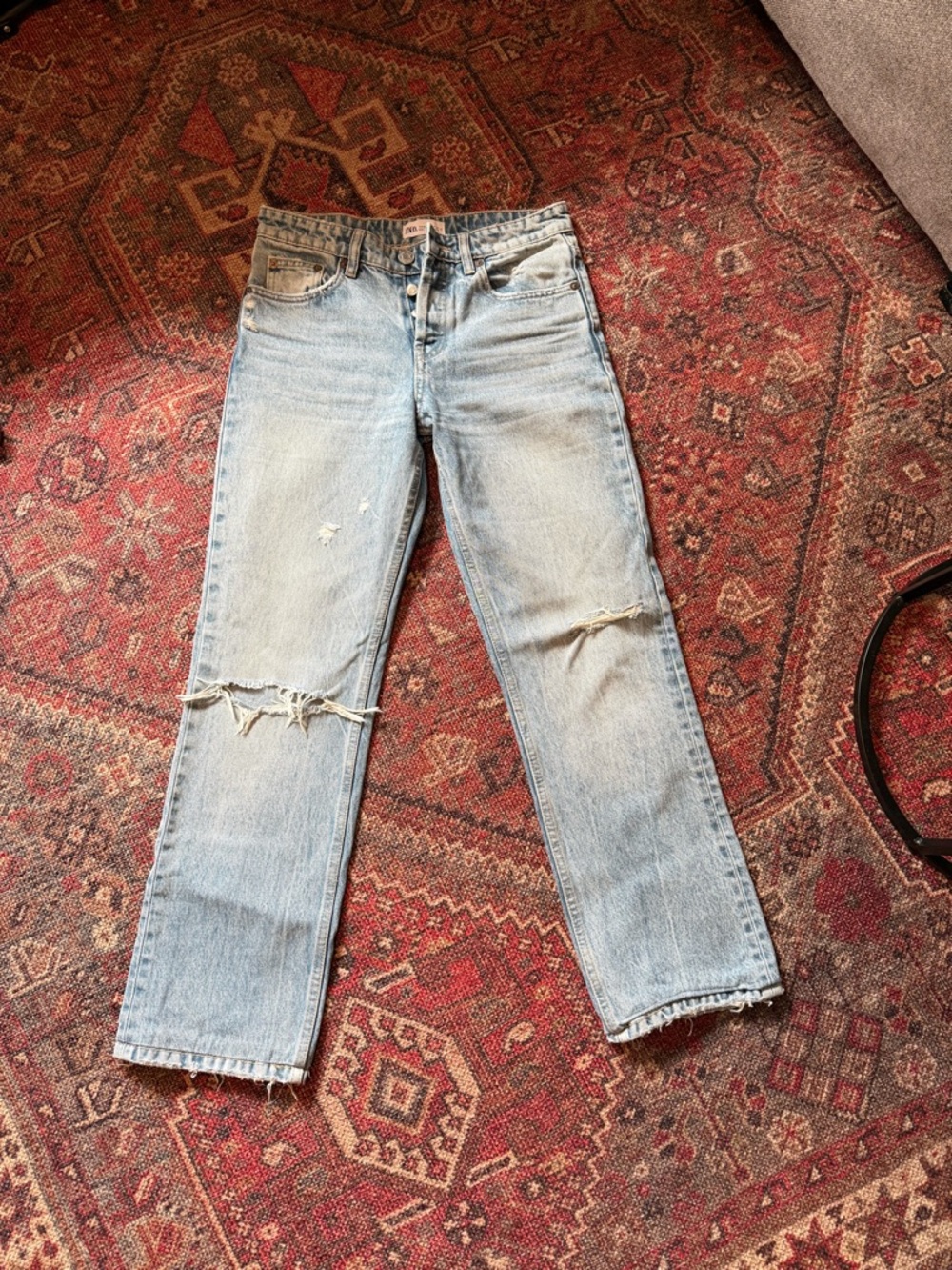Zara, Light Blue Distressed Straight-Leg Women’s Jeans